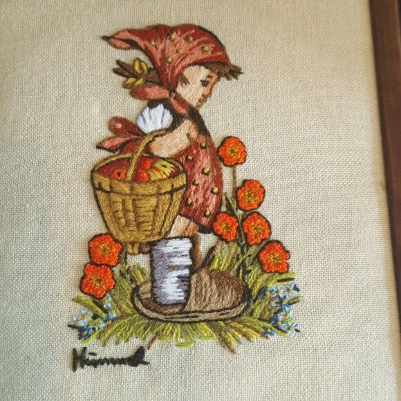Hummel Vintage Crewel Embroidery Wall Art Framed 10x14 Lot of 2 Finished - Picture 7 of 12